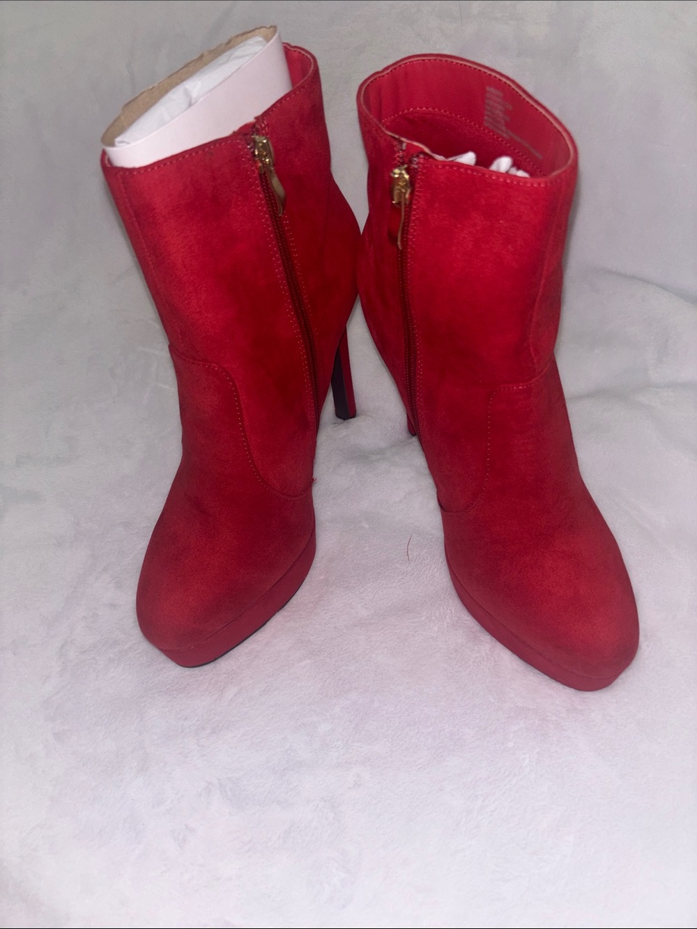 Red Suede Platform Ankle Boots with Side Zip
